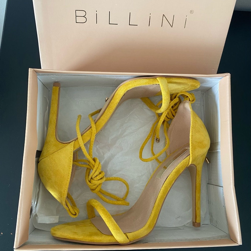 Billini Yellow Stiletto Heels with Ankle Tie